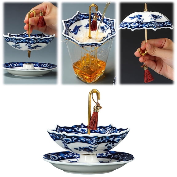 Ceramic Tea Strainer With Umbrella Shape, Blue And White Porcelain Filter For Loose Leaf Tea, Decorative Tea Infuser For Home And Kitchen,10Cm