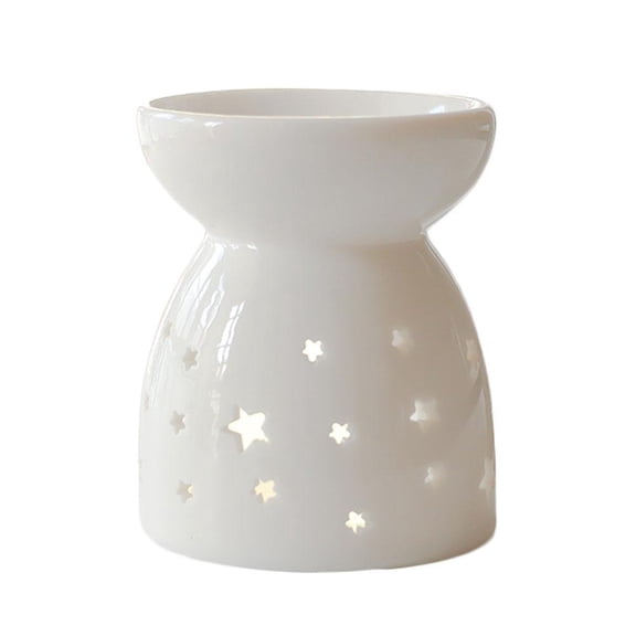 Ceramic Tealight Candle Holder & Essential Oil Burner, Aromatherapy Wax Melt Warmer with Decorative Blossom/Star/Love Design - Compact 2.5" Home Fragrance Diffuser