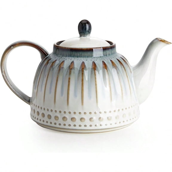 Ceramic Teapot Beaded Retro Flower Glaze 1100ml 37 Oz Large Tea Pot For Loose Tea Or Bags Enough For 4 Cups Nebula Blue