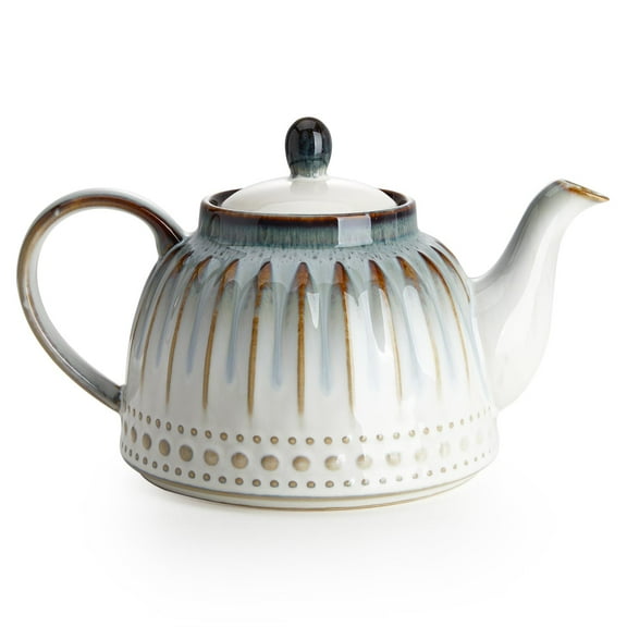 Ceramic Teapot, Beaded Retro Flower Glaze, 1100ml/37 oz Large Tea Pot for Loose Tea or Bags, Enough for 4 Cups, Nebula Blue