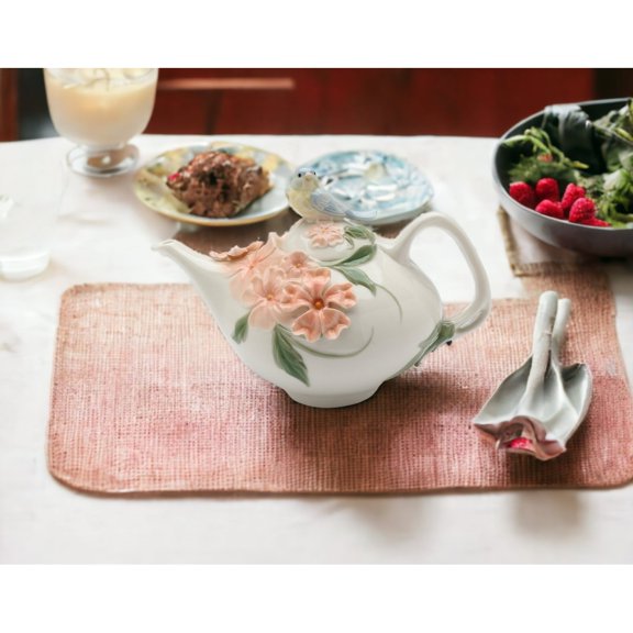 Ceramic Teapot Bluebird Blossom 24 oz 7.25 inches