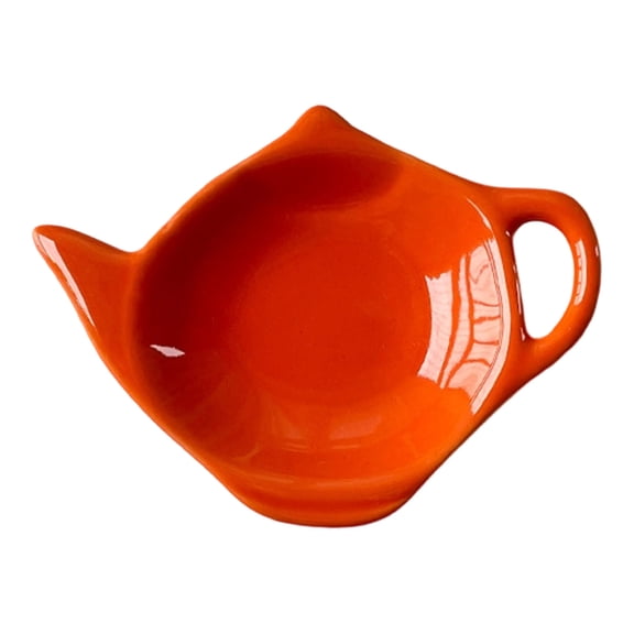 Ceramic Teapot-Shaped Tea Bag Holder and Coaster for Tea Parties and Kitchen Accessories, Teabag Caddy Holder, Small Spoon Rest Porcelain Seasoning Dish for Home Kitchen Party, 1Pc(Orange,4.7x3.4")
