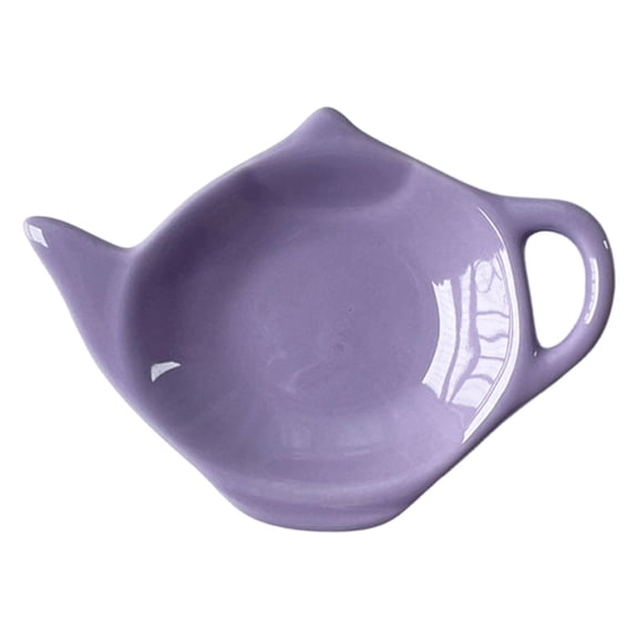 Ceramic Teapot-Shaped Tea Bag Holder and Coaster for Tea Parties and Kitchen Accessories, Teabag Caddy Holder, Small Spoon Rest Porcelain Seasoning Dish for Home Kitchen Party(Purple,)