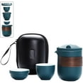 thumbnail image 1 of Ceramic Teapot Travel Tea Set: Portable Tea Set with Travel Bag, 1 Pot 2 Cups Porcelain Tea Cup Set, Mini Tea Pot Set for Home Office Outdoor Camping Picnic (Blue), 1 of 14