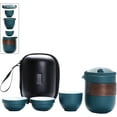 thumbnail image 1 of Ceramic Teapot Travel Tea Set: Portable Tea Set with Travel Bag, 1 Pot 2 Cups Porcelain Tea Cup Set, Mini Tea Pot Set for Home Office Outdoor Camping Picnic (Blue 3Cups), 1 of 14