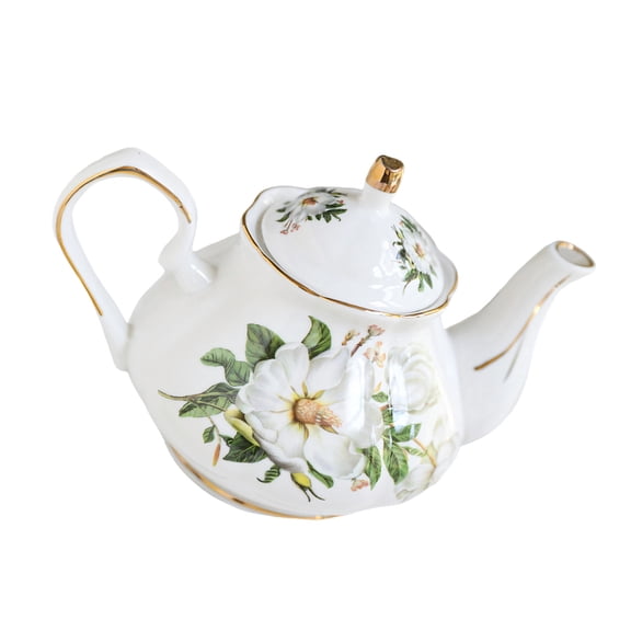 Ceramic Teapot With Floral Relief Design And Golden Accent Elegant Ergonomic Handle Tea Pots For Tea Lover