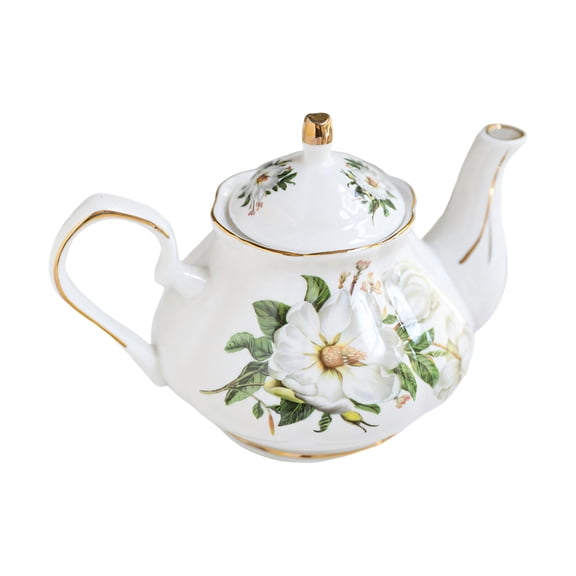 Ceramic Teapot With Floral Relief Design And Golden Accent Elegant Ergonomic Handle Tea Pots For Tea Lover