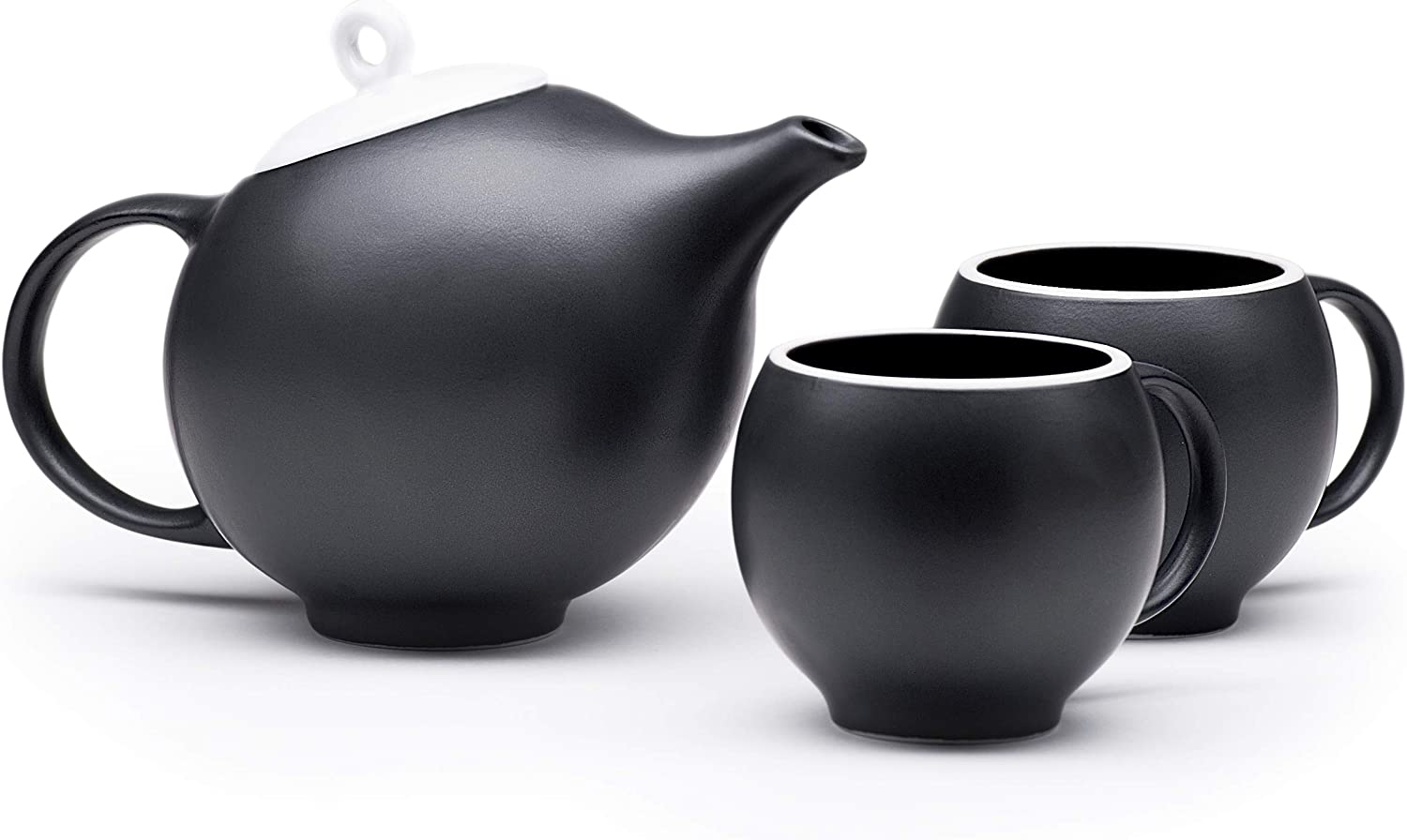 Ceramic Teapot with 2 teacups and infuser, 20 oz. Black Matte Stoneware