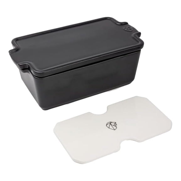 Ceramic Terrine with Press - 600-700g Slate Grey Terrine Dish - Appolia Baking Dish for Pt, Foie Gras, Pies - Kitchen Cookware