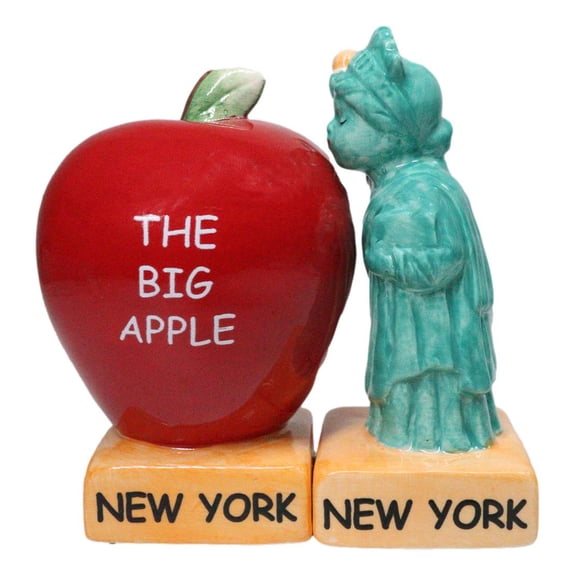 Ceramic The Big Apple And Lady Liberty New York Salt And Pepper Shakers Set