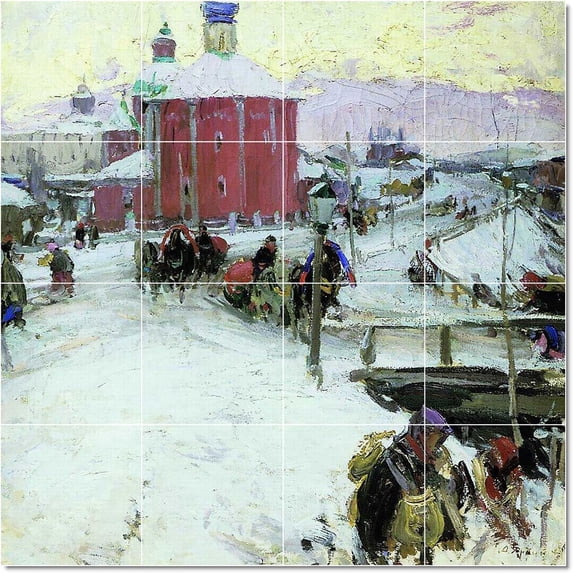 Ceramic Tile Mural-Abram Arkhipov Village Painting 2. 25.5" w x 12.75" h using (18) 4.25 x 4.25 ceramic tiles
