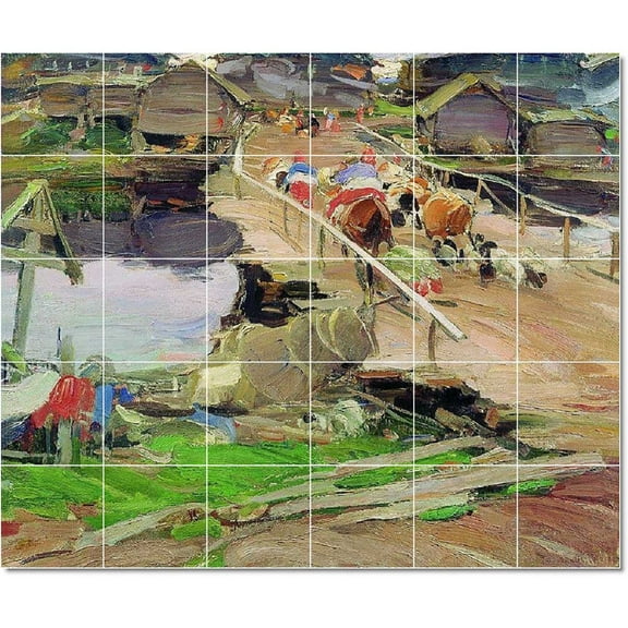 Ceramic Tile Mural-Abram Arkhipov Waterfront Painting 2. 25.5" w x 21.25" h using (30) 4.25 x 4.25 ceramic tiles