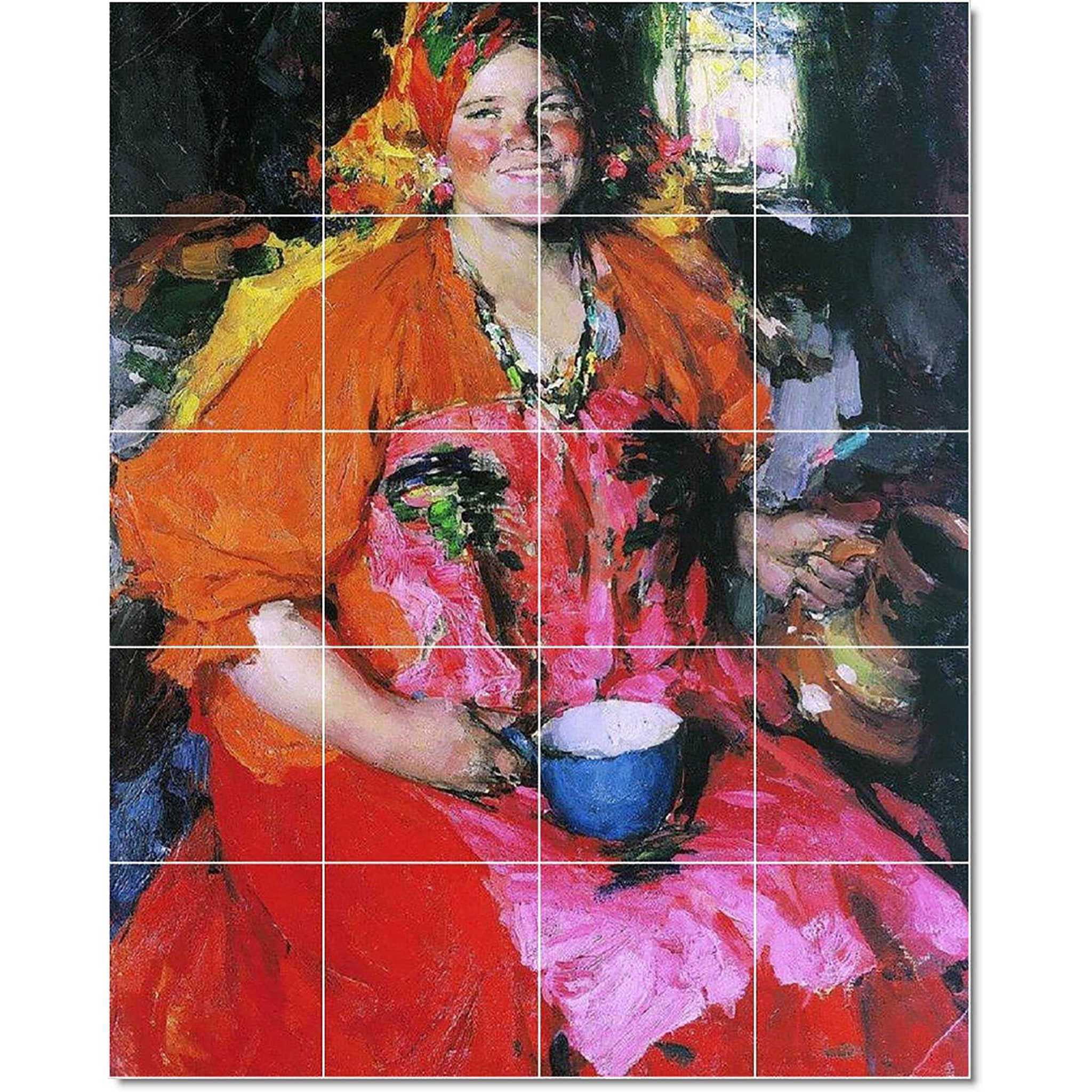 Ceramic Tile Mural-Abram Arkhipov Waterfront Painting 3. 56" w x 24" h using (21) 8 x 8 ceramic tiles