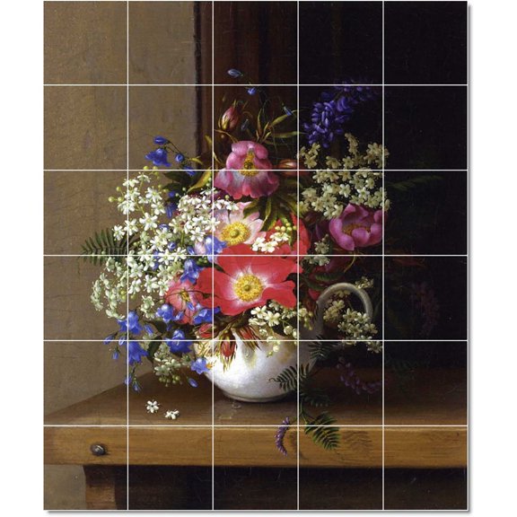 Ceramic Tile Mural-Adelheid Dietrich Flowers Tile Mural Home Renovations Idea. 48" w x 60" h using (20) 12 x 12 ceramic tiles