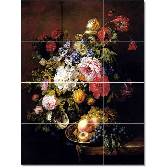 Ceramic Tile Mural-Adriana-Johanna Haanen Flowers Painting 3. 12.75" w x 17" h using (12) 4.25 x 4.25 ceramic tiles
