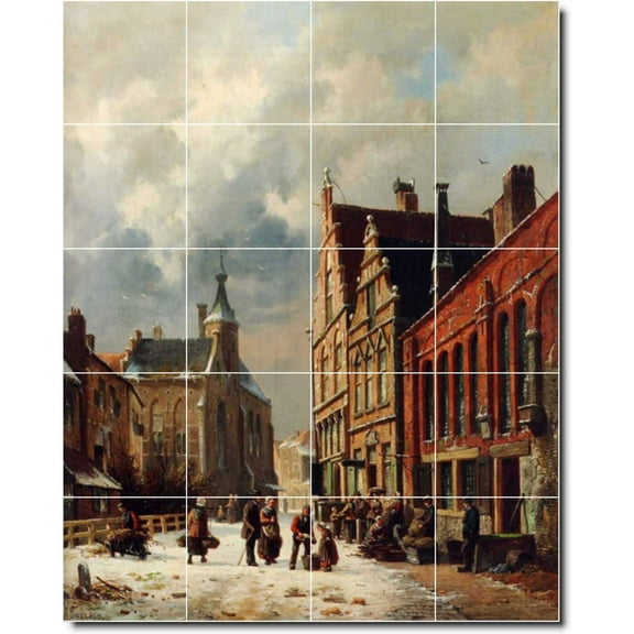 Ceramic Tile Mural-Adrianus Eversen City 5. 17" w x 21.25" h using (20) 4.25 x 4.25 ceramic tiles