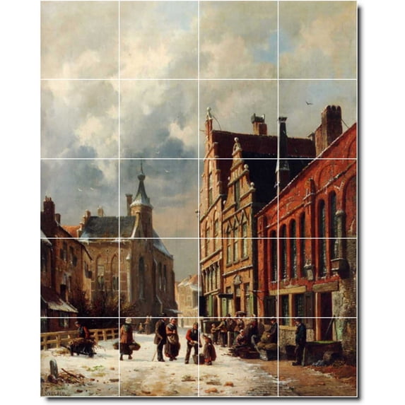 Ceramic Tile Mural-Adrianus Eversen City 5. 32" w x 40" h using (20) 8 x 8 ceramic tiles