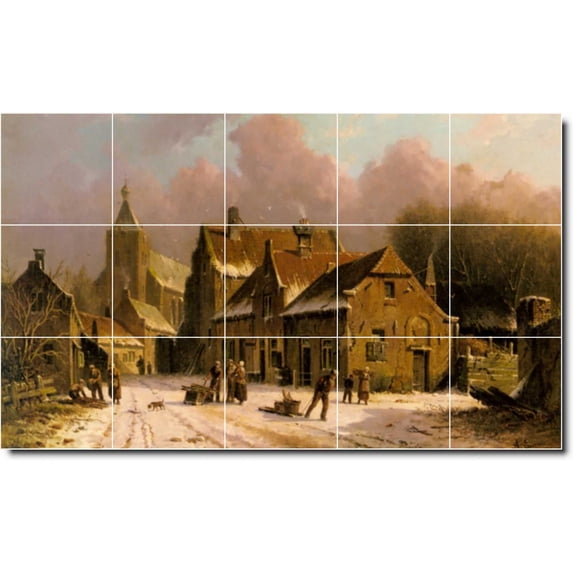 Ceramic Tile Mural-Adrianus Eversen City Backsplash Tile Mural 1. 30" w x 18" h using (15) 6 x 6 ceramic tiles