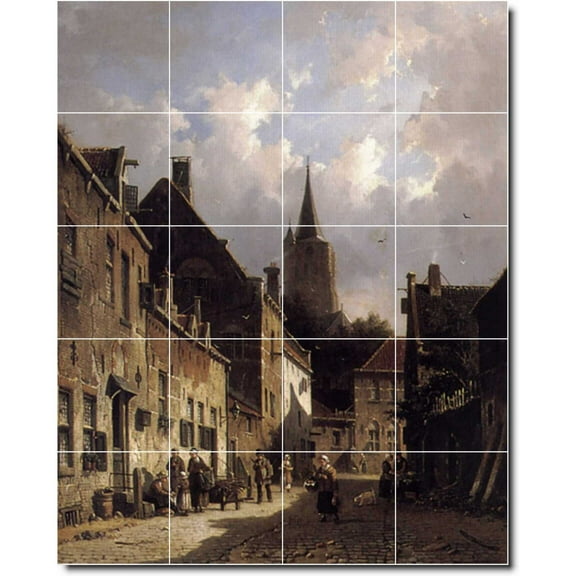 Ceramic Tile Mural-Adrianus Eversen City Kitchen Tile Mural 10. 17" w x 21.25" h using (20) 4.25 x 4.25 ceramic tiles