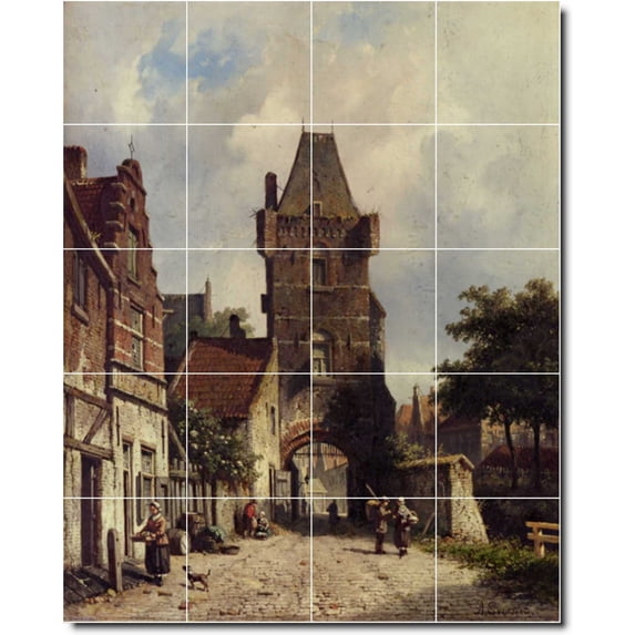 Ceramic Tile Mural-Adrianus Eversen City Kitchen Tile Mural 11. 24" w x 30" h using (20) 6 x 6 ceramic tiles