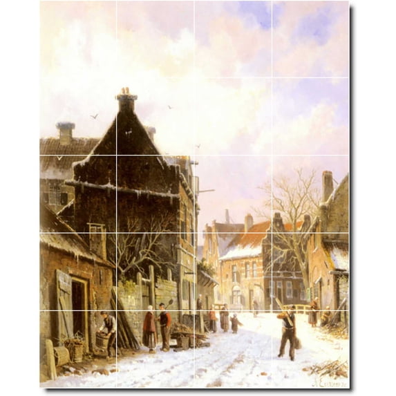 Ceramic Tile Mural-Adrianus Eversen City Shower Tile Mural 12. 24" w x 30" h using (20) 6 x 6 ceramic tiles