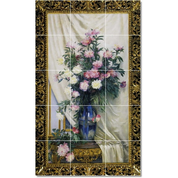 Ceramic Tile Mural-Albert Aublet Flowers Tile Mural Home Decor Decor. 12.75" w x 21.25" h using (15) 4.25 x 4.25 ceramic tiles