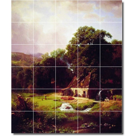 Ceramic Tile Mural-Albert Bierstadt Country Painting 28. 21.25" w x 25.5" h using (30) 4.25 x 4.25 ceramic tiles