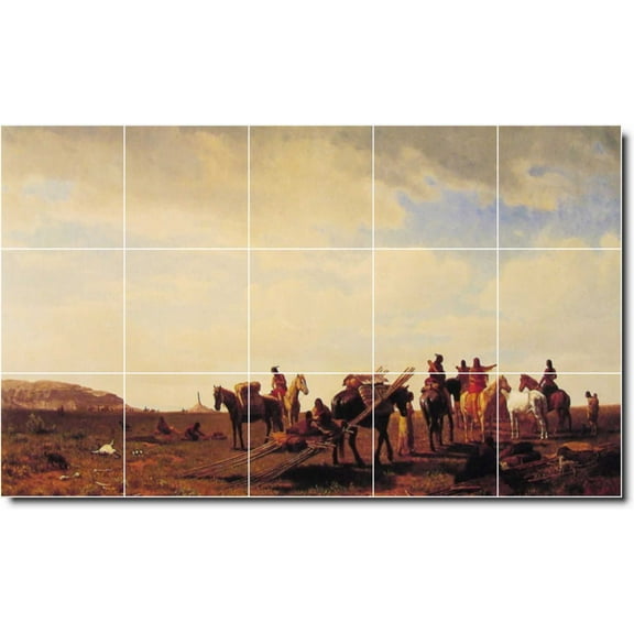 Ceramic Tile Mural-Albert Bierstadt Indians Floor Tile Mural 11. 30" w x 18" h using (15) 6 x 6 ceramic tiles
