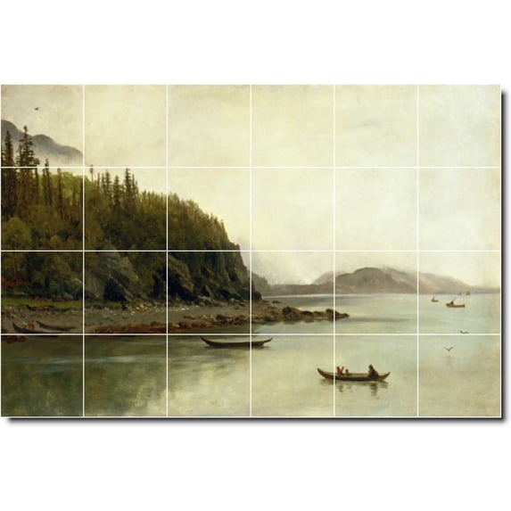 Ceramic Tile Mural-Albert Bierstadt Indians Wall Tile Mural 13. 72" w x 48" h using (24) 12 x 12 ceramic tiles
