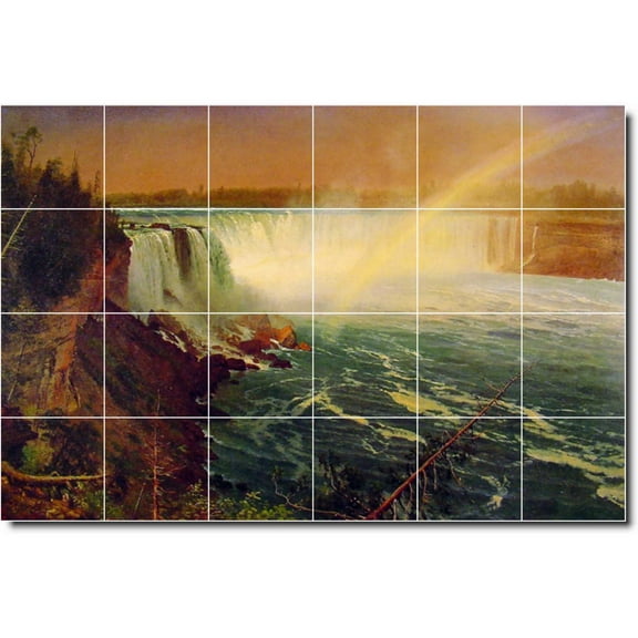 Ceramic Tile Mural-Albert Bierstadt Waterfalls Bathroom Tile Mural 19. 25.5" w x 17" h using (24) 4.25 x 4.25 ceramic tiles