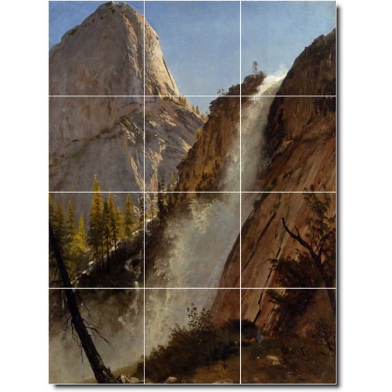 Ceramic Tile Mural-Albert Bierstadt Waterfalls Kitchen Tile Mural 28. 24" w x 32" h using (12) 8 x 8 ceramic tiles