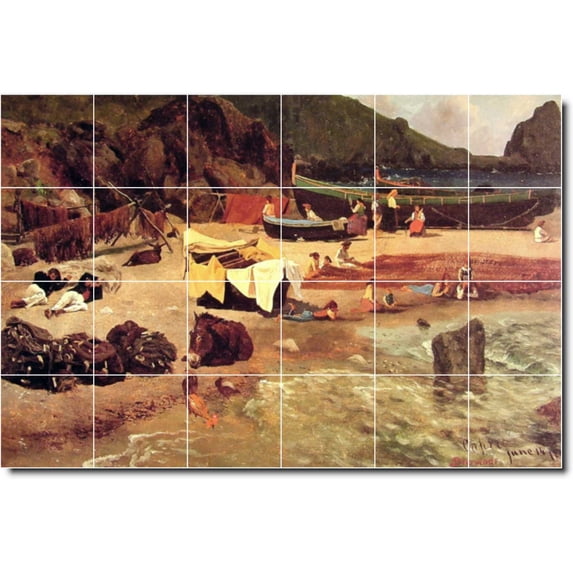 Ceramic Tile Mural-Albert Bierstadt Waterfront Painting 15. 36" w x 24" h using (24) 6 x 6 ceramic tiles