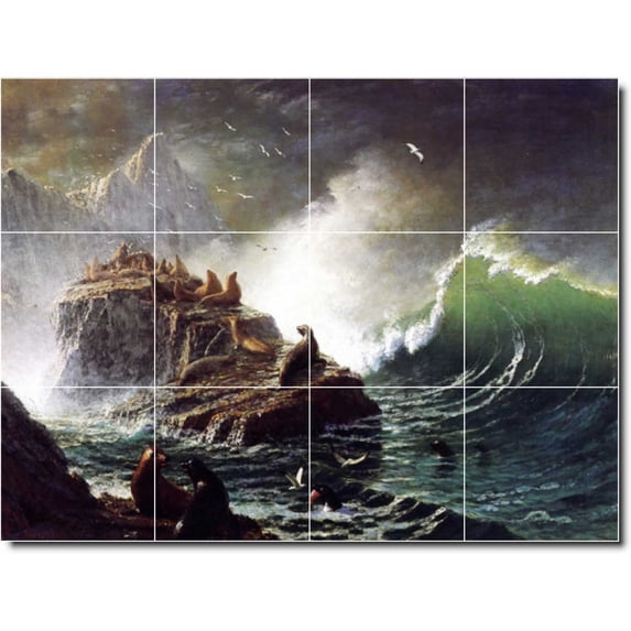 Ceramic Tile Mural-Albert Bierstadt Waterfront Painting 25. 48" w x 36" h using (12) 12 x 12 ceramic tiles