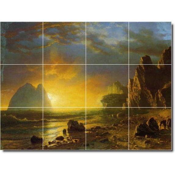 Ceramic Tile Mural-Albert Bierstadt Waterfront Painting 28. 48" w x 36" h using (12) 12 x 12 ceramic tiles