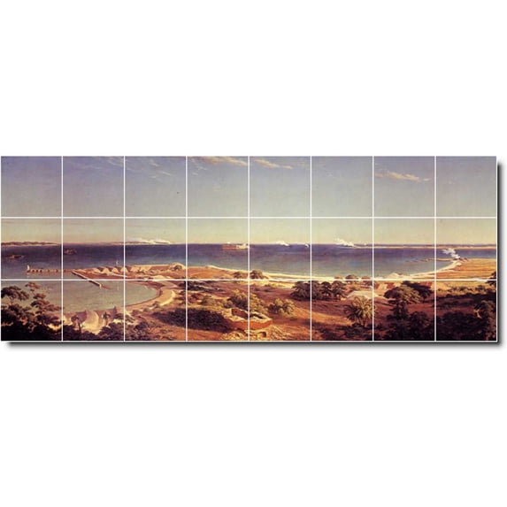 Ceramic Tile Mural-Albert Bierstadt Waterfront Painting 30. 64" w x 24" h using (24) 8 x 8 ceramic tiles
