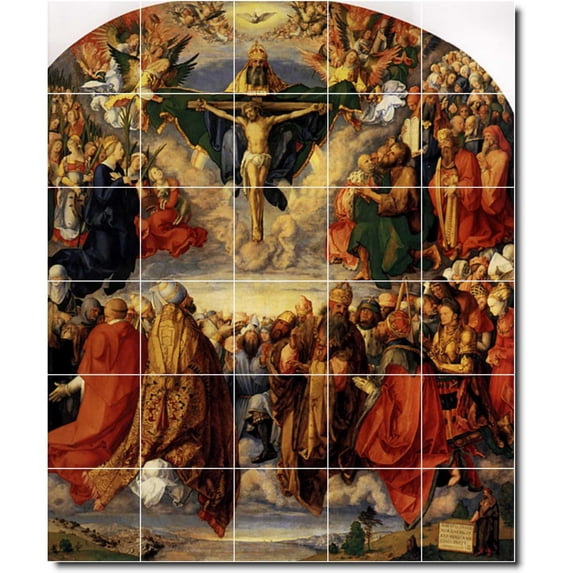 Ceramic Tile Mural-Albrecht Durer Religious Wall Tile Mural 25. 40" w x 48" h using (30) 8 x 8 ceramic tiles