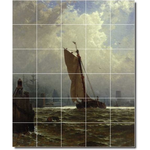 Ceramic Tile Mural-Alfred Bricher Ships 14. 40" w x 48" h using (30) 8 x 8 ceramic tiles