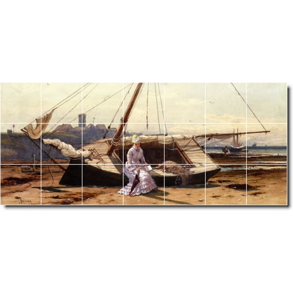 Ceramic Tile Mural-Alfred Bricher Waterfront Painting 40. 84" w x 36" h using (21) 12 x 12 ceramic tiles