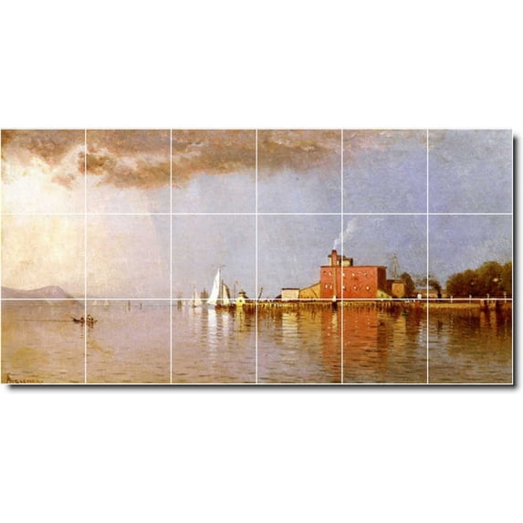 Ceramic Tile Mural-Alfred Bricher Waterfront Painting 43. 36" w x 18" h using (18) 6 x 6 ceramic tiles