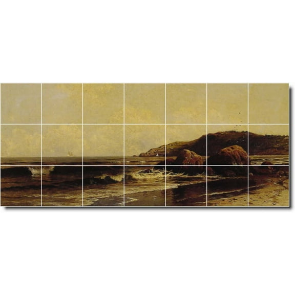 Ceramic Tile Mural-Alfred Bricher Waterfront Painting 47. 29.75" w x 12.75" h using (21) 4.25 x 4.25 ceramic tiles