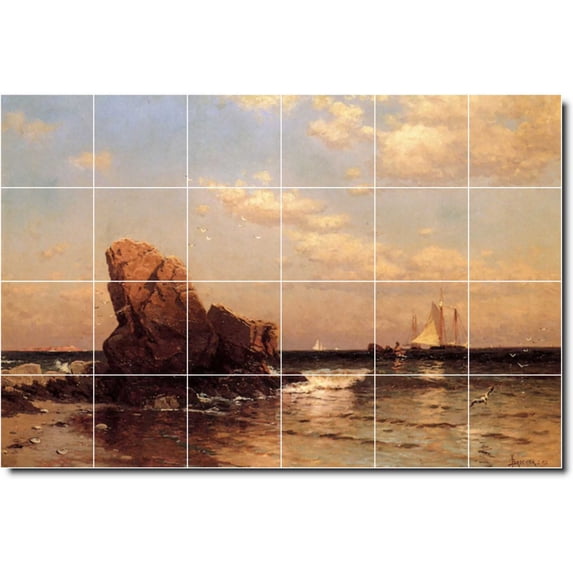 Ceramic Tile Mural-Alfred Bricher Waterfront Painting 49. 25.5" w x 17" h using (24) 4.25 x 4.25 ceramic tiles