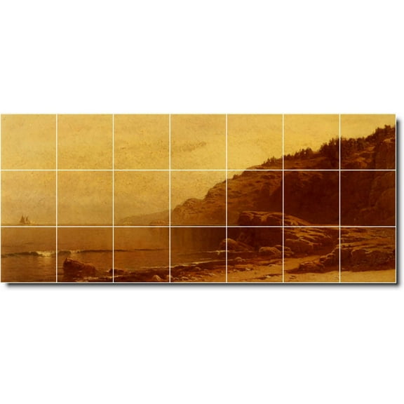 Ceramic Tile Mural-Alfred Bricher Waterfront Painting 51. 29.75" w x 12.75" h using (21) 4.25 x 4.25 ceramic tiles