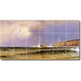thumbnail image 1 of Ceramic Tile Mural-Alfred Bricher Waterfront Painting 52. 25.5" w x 12.75" h using (18) 4.25 x 4.25 ceramic tiles, 1 of 3