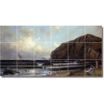 Ceramic Tile Mural-Alfred Bricher Waterfront Painting 55. 25.5" w x 12.75" h using (18) 4.25 x 4.25 ceramic tiles
