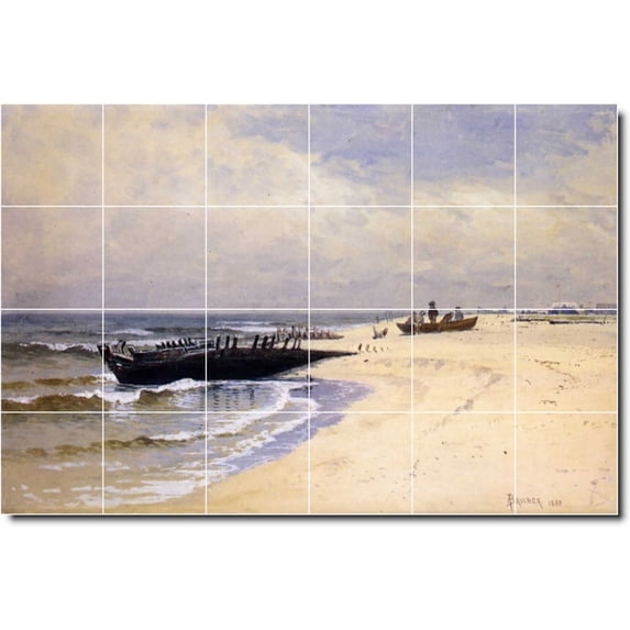 Ceramic Tile Mural-Alfred Bricher Waterfront Painting 60. 36" w x 24" h using (24) 6 x 6 ceramic tiles