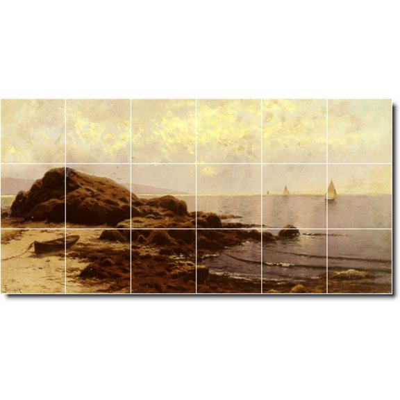 Ceramic Tile Mural-Alfred Bricher Waterfront Painting 62. 25.5" w x 12.75" h using (18) 4.25 x 4.25 ceramic tiles