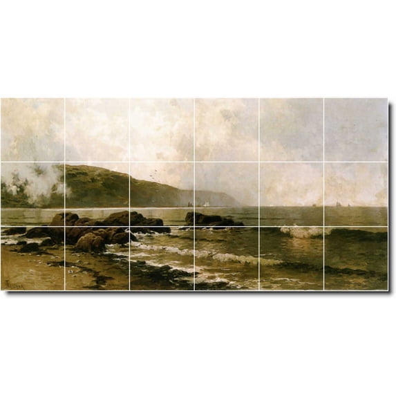 Ceramic Tile Mural-Alfred Bricher Waterfront Painting 77. 72" w x 36" h using (18) 12 x 12 ceramic tiles
