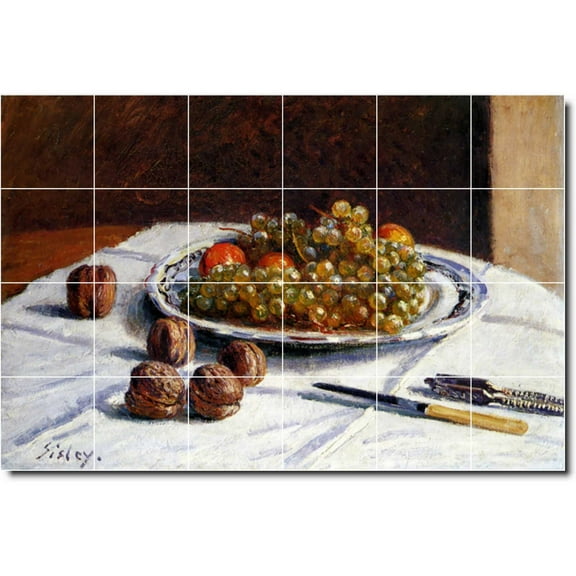 Ceramic Tile Mural-Alfred Sisley Fruit Vegetables Kitchen Tile Mural 16. 48" w x 32" h using (24) 8 x 8 ceramic tiles
