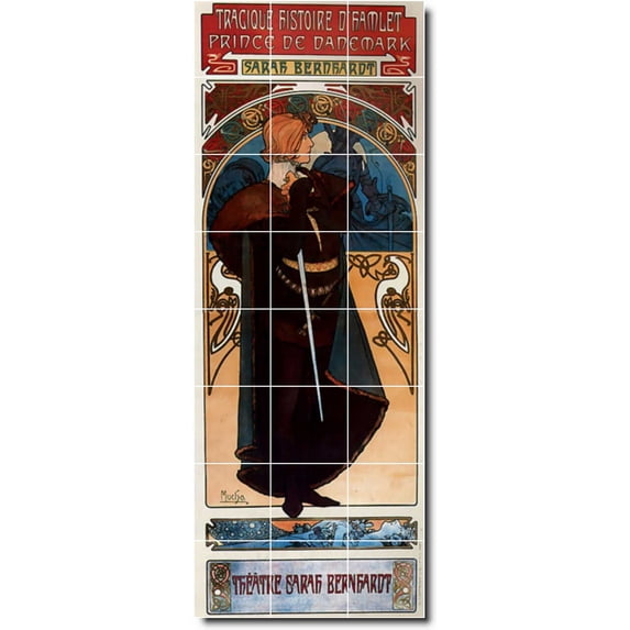 Ceramic Tile Mural-Alphonse Mucha Poster Art 4. 18" w x 48" h using (24) 6 x 6 ceramic tiles