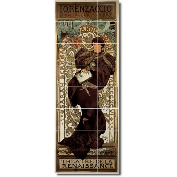 Ceramic Tile Mural-Alphonse Mucha Poster Art 5. 12.75" w x 34" h using (24) 4.25 x 4.25 ceramic tiles